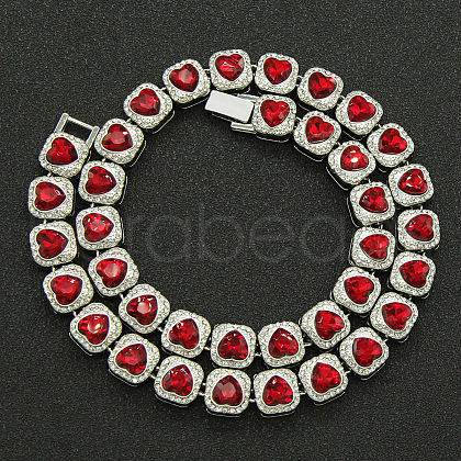 Alloy Crystal Rhinestone & Heart Glass Square Link Chain Tennis Necklaces FS-WG8A429-08-1