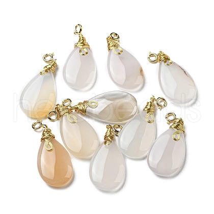 Natural White Agate Teardrop Pendant Decorations G-R489-12G-1