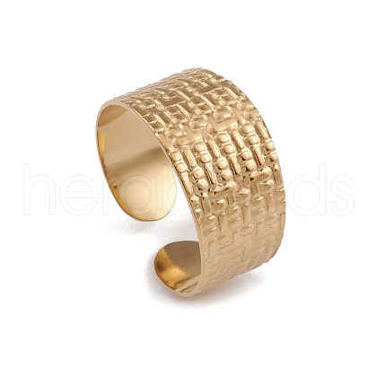 Ion Plating(IP) 304 Stainless Steel Textured Open Cuff Rings for Women RJEW-G285-14G-1