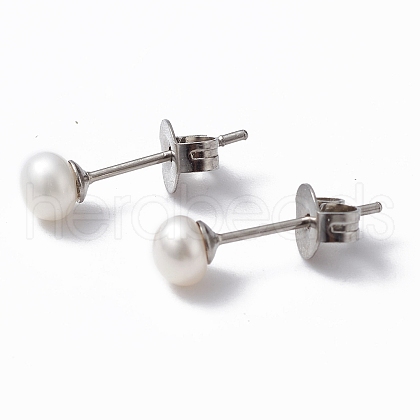 Mother's Day Jewellery Natural Pearl Ear Studs EJEW-P223-01A-P03-1