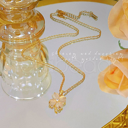 Alloy & Cat Eye Clover Pendant Necklaces WGE6163-01-1