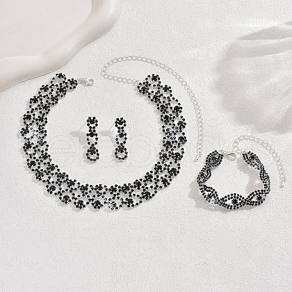 Alloy Rhinestone Link Chain Necklaces & Stud Dangle Earrings & Bracelets Sets FS-WG454B6-02-1