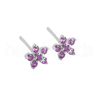 Elegant Sterling Silver Plum Cubic Zirconia Blossom Stud Earrings for Women VQ1749-8-1