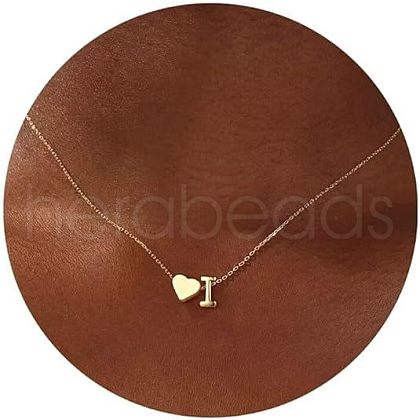Simple Style Adjustable 316L Surgical Stainless Steel Heart and Initial Pendant Necklaces for Women WG95AEF-09-1