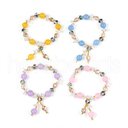 Natural Chalcedony and Glass Beads Charm Bracelets BJEW-T022-14E-1