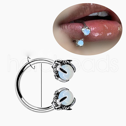 Double Claws 304 Stainless Steel Cubic Zirconia Hoop Lip Rings FS-WG1AB27-22-1