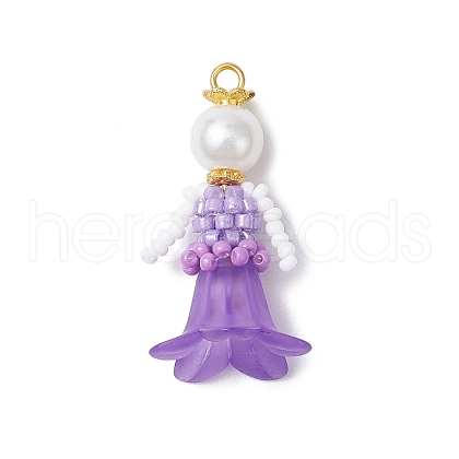 Glass Seed Beaded Flower Figurine Pendants PALLOY-MZ00686-02-1