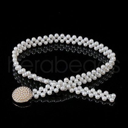 Alloy & Acrylic Imitation Pearl Beaded Elastic Chain Belts WG979C0-03-1