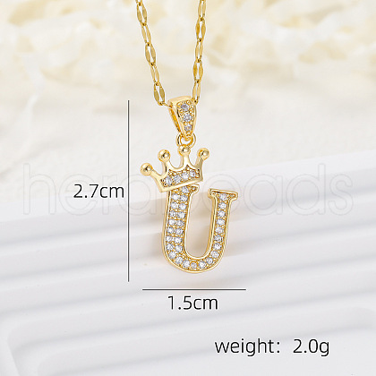 Brass Micro Pave Clear Cubic Zirconia Crown Initial Pendant Necklaces FS-WGD727C-21-1