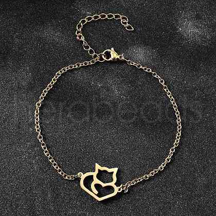 201 Stainless Steel Fox Link Bracelets BJEW-B128-05G-1