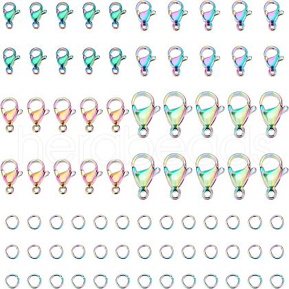  40Pcs 4 Styles Ion Plating(IP) Rainbow Color 304 Stainless Steel Lobster Claw Clasps STAS-NB0001-34-1