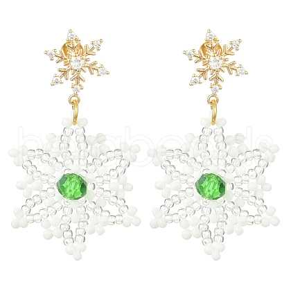 Christmas Snowflake Glass Seed Braided Dangle Earrings EJEW-MZ00233-01-1