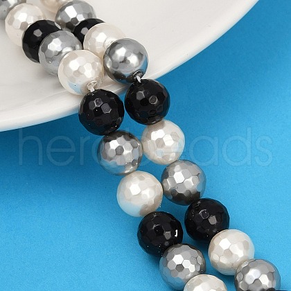 Faceted Round Shell Pearl Beads Strands BSHE-XCP0001-58B-1