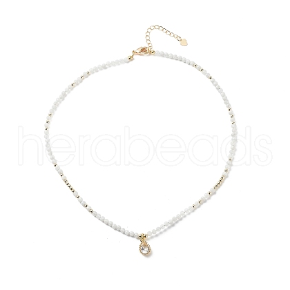 Cubic Zirconia Teardrop Pendant Necklace with Natural Moonstone Beaded Chains NJEW-JN04121-03-1