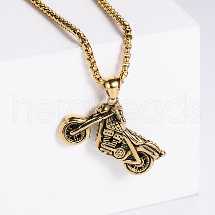 Retro Fashion Stainless Steel Motorcycle Pendant Punk Hip-hop Street Nightclub Necklace Jewelry DZ8441-2-1
