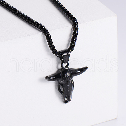 Retro Rock Punk Men's Bull Head Stainless Steel Pendant Necklaces QT5841-3-1