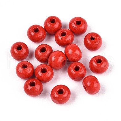 Spray Painted Round Natural Schima Wood Beads WOOD-A018-6mm-07-1