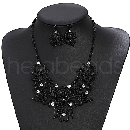 Flower Alloy Crystal Rhinestone Pendant Necklace & Stud Dangle Earrings Sets FS-WG71CED-01-1