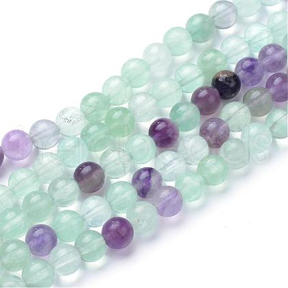 Natural Fluorite Beads Strands G-T055-6mm-22-1