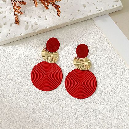 3-Round Alloy Dangle Stud Earrings FS-WG460DD-13-1