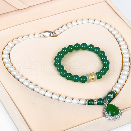 Mother's Day Jewellery Natural Freshwater Pearl Chrysoprase Beaded Necklace & Bracelets Sets for Women WGE4EAE-35-1
