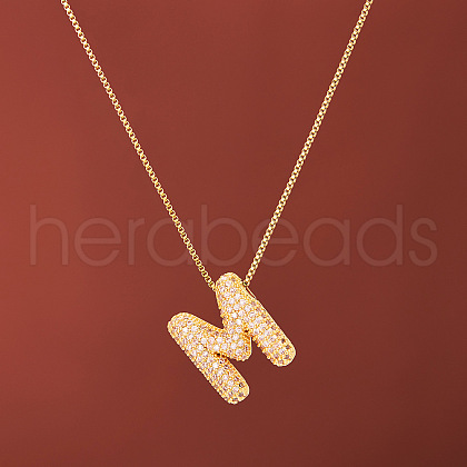 Brass Micro Pave Clear Cubic Zirconia Initial Pendant Necklaces for Women FS-WGDC51D-13-1