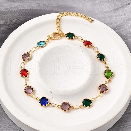 304 Stainless Steel Glass Link Bracelets for Women BJEW-V010-01G-1