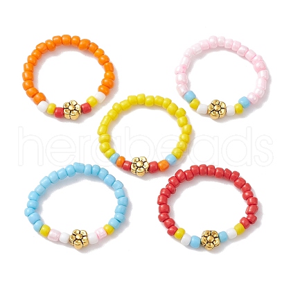 Opaque Colours Glass Seed Bead Stretch Rings RJEW-JR00659-S-1