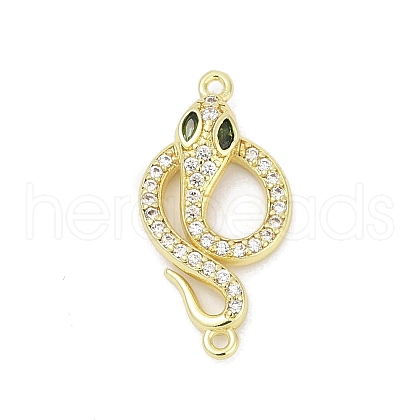Brass Clear & Green Cubic Zirconia Snake Connector Charms KK-D317-150G-1