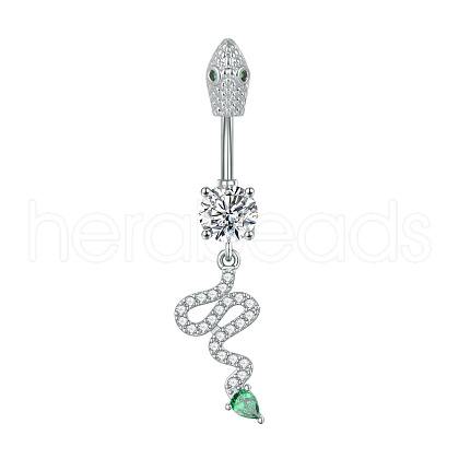 304 Stainless Steel Pave Clear and Green Cubic Zirconia Curved Barbell Dangle Belly Rings FS-WG7A03F-13-1