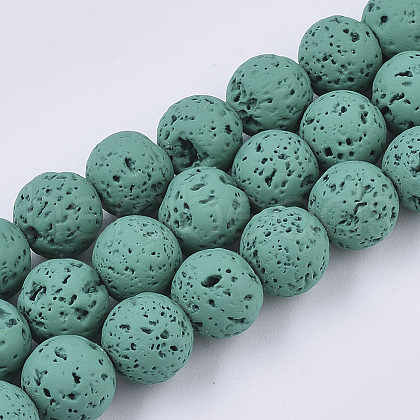 Spray Painted Natural Lava Rock Beads Strands X-G-N0324-C-03-1