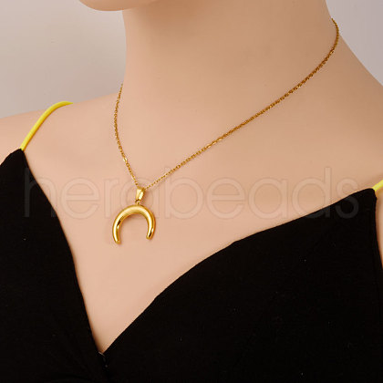 Stainless Steel Double Horn Pendant Necklaces Women Fashion Minimalist Design Jewelry RC6919-2-1