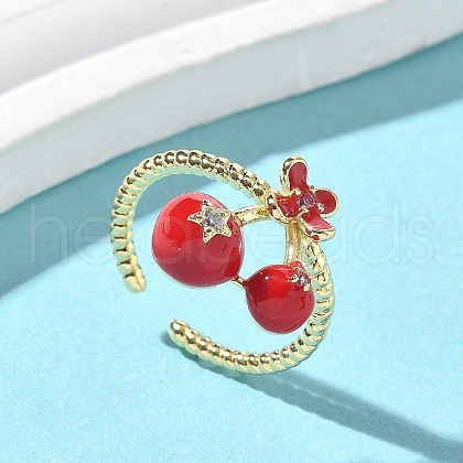 Brass Micro Pave Clear Cubic Zirconia Enamel Adjustable Cuff Rings for Women RJEW-G350-01E-G-1