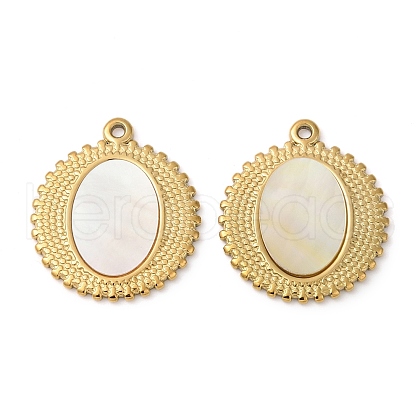 304 Stainless Steel Natural White Shell Pendants STAS-L288-08G-02-1