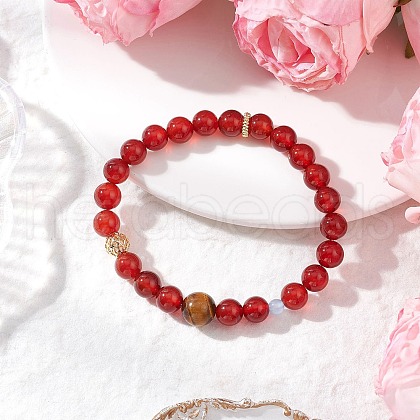Natural Carnelian and Tiger Eye Stretch Bracelets BJEW-JB11967-02-1