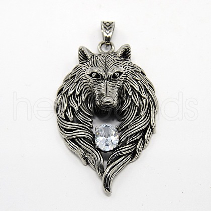 Retro Men's 304 Stainless Steel Steel Big Wolf Head Pendants STAS-O044-52B-1