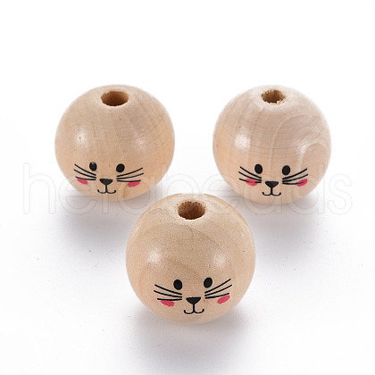 Printed Natural Wood European Beads X-WOOD-S055-41-1