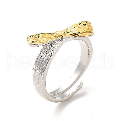 Two Tone Adjustable Brass Bowknot Ring for Women RJEW-B024-02-1