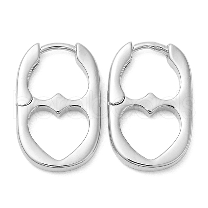 Rack Plating Brass Oval with Heart Hoop Earrings EJEW-D064-09P-1