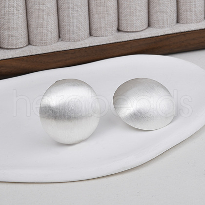Half Round Drawbench Brass Stud Earrings for Women EJEW-G391-16S-1