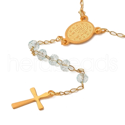 304 Stainless Steel & Glass Rosary Bead Necklaces for Women NJEW-B112-02G-04-1