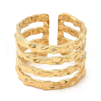 Ion Plating(IP) 304 Stainless Steel Multi Line Open Cuff Ring for Women RJEW-M149-18G-1