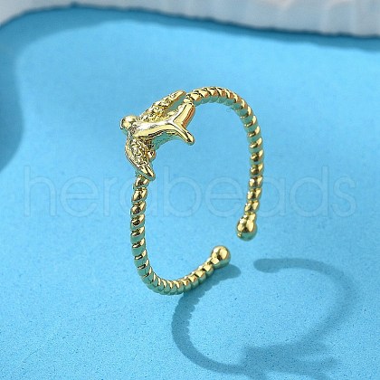 Bird Brass Cuff Rings for Women RJEW-C123-06G-1