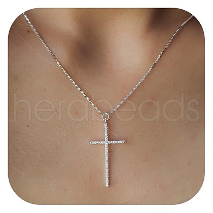 Cross Brass Micro Pave Clear Cubic Zirconia Pendant Necklaces for Women FS-WGED8DC-02-1