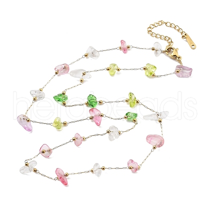 Colorful Glass Nuggets Link Chain Necklaces NJEW-H041-02G-1