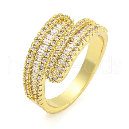 Brass Micro Pave Clear Cubic Zirconia Adjustable Finger Rings for Women RJEW-B069-10G-1