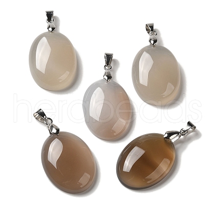 Natural Grey Agate Pendants G-Z055-03P-06-1