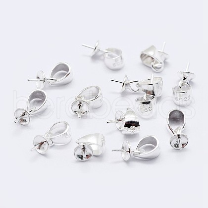 925 Sterling Silver Cup Pearl Bail Pin Pendants STER-F036-07S-3mm-1