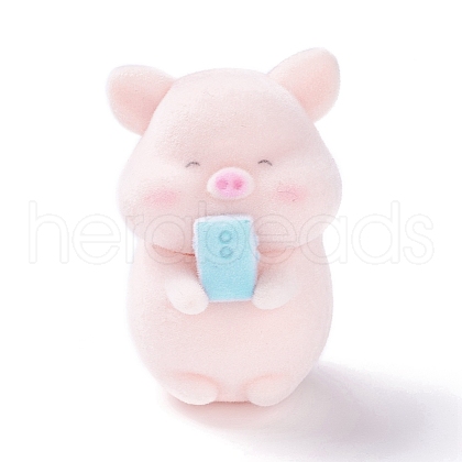 Flocky Resin Miniature Pig Figurines AJEW-Z007-06-1