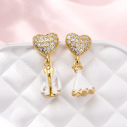 Brass Micro Pave Clear Cubic Zirconia Dangle Stud Earrings EJEW-D322-03G-02-1